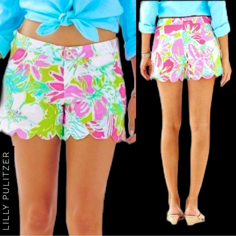 Lilly Pulitzer Flamingo Pink Don’t Give a Cluck Buttercup Shorts Size 0 EUC